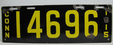 Load image into Gallery viewer, Antique Porcelain 1915 Connecticut License Plate - Conn 14696 - black yellow
