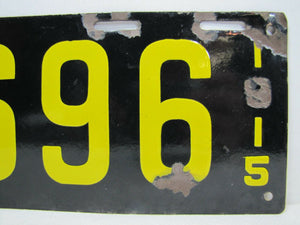 Antique Porcelain 1915 Connecticut License Plate - Conn 14696 - black yellow