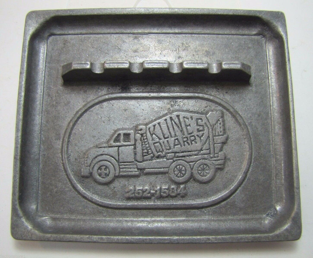 Old KLINE'S QUARRY Advertising Tray Ashtray metal raised figural truck center