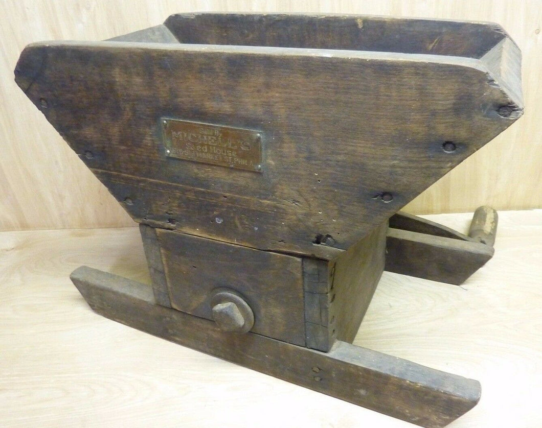 Antique Michell's Seed House Philadelphia Wooden Farm Seeder Box Decorative Art