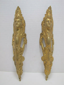 Brass Maidens Head Old Pair Decorative Arts Architectural Hardware Elements