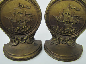 Antique BRADLEY HUBBARD Bookends SAILING SHIPS MYTICAL BEASTS Ornate B&H