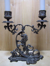 Load image into Gallery viewer, Antique Lion Decorative Art Silver Plate Double Candlestick Holder Candelabrum
