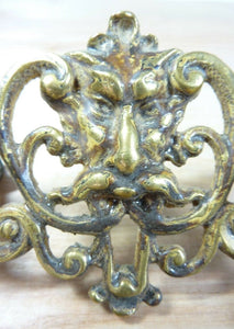 Antique 19c Brass Grotesque Face Head Koi Monster Pulls Architectural Hardware