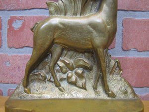 DEER BUCK FOREST Scene Old Doorstop Large Figural Brass Decorative Art Statue