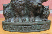 Load image into Gallery viewer, DE OXIDIZED M Co BRIDGEPORT Ct Owl Family Anique Bronze Advertising Paperweight
