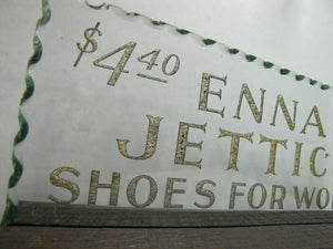 ENNA JETTICK SHOES FOR WOMEN Old Reverse on Glass Chip Scalloped Edge Store Display Advertising Sign