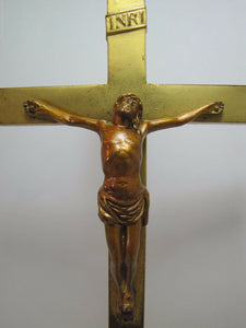 JENNING BROS Cross CRUCIFIX INRI Antique Decorative Art BrassBronze Gold Gilt JB