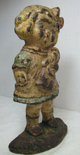 Load image into Gallery viewer, Dolly Old Cast Iron Figural Young Girl &amp; Doll Doorstop Decorative Art Statue
