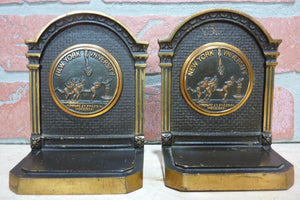 NEW YORK UNIVERSITY 1930s CS&C Co NYU Brass Decorative Art Bookends Book Ends