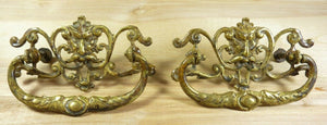 Antique 19c Brass Grotesque Face Head Koi Monster Pulls Architectural Hardware