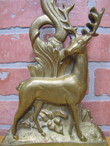 DEER BUCK FOREST Scene Old Doorstop Large Figural Brass Decorative Art Statue