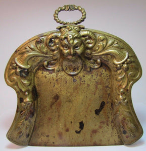 Antique Victorian Horned Devil Brass Tray evil head open mouth crumb dust ashes