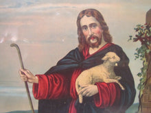 Load image into Gallery viewer, Antique Framed Print &#39;The Good Shepherd&#39; old litho gold detailed frame artwork
