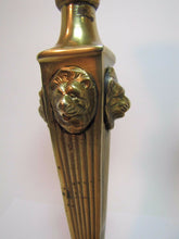 Load image into Gallery viewer, LIONS HEAD Brass Pair Decorative Arts Candlesticks Fluted 4 Sided Candle Holders
