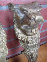 Load image into Gallery viewer, 2 LION HEADS Old Cast Brass Architectural Hardware Elements Thick Solid Beasts
