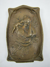 Load image into Gallery viewer, MAIDEN CHERUB FLOWERS Antique Decorative Arts Bronze Tray Card Tip Trinket
