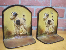 Load image into Gallery viewer, Old Cast Iron TERRIER Bookends figural wire fox dog book ends old paint
