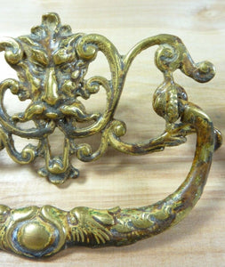 Antique 19c Brass Grotesque Face Head Koi Monster Pulls Architectural Hardware