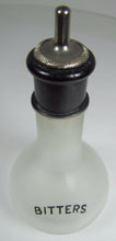 Load image into Gallery viewer, Old BITTERS Frosted Glass Bottle w Black Detail Bar Pub Tavern Liquor Ad
