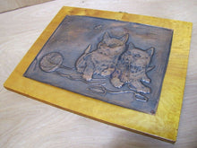 Load image into Gallery viewer, Vintage Pair of Kittens Playing with Ball Copper Hammered Tooled Artwork Plaque
