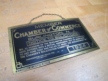 Load image into Gallery viewer, 1924 BURLINGTON NJ NOTICE TO SOLICITORS CHAMBER of COMMERCE Old Brass Ad Sign
