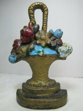 Load image into Gallery viewer, BASKET of FLOWERS Antique Cast Iron Doorstop Old Paint Decorative Art Statue
