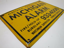 Load image into Gallery viewer, MICHIGAN ALARM Old Embossed Tin Advertising Sign FIRE HOLD-UP BURGLARY WATCHMAN

