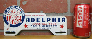 GOD BLESS AMERICA ADELPHIA ROLLER SKATING PHILA Old License Plate Topper Sign