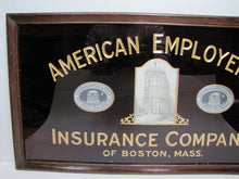 Load image into Gallery viewer, Antique AMERICAN EMPLOYERS&#39; INSURANCE Company BOSTON MASS Reverse Glass Ad Sign
