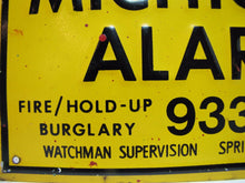 Load image into Gallery viewer, MICHIGAN ALARM Old Embossed Tin Advertising Sign FIRE HOLD-UP BURGLARY WATCHMAN
