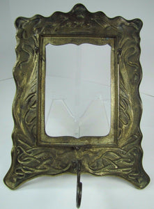 Antique Art Nouveau Frame Heart Scroll Cast Iron Brass Ornate Picture Mirror