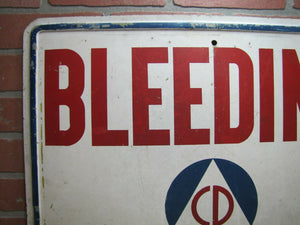 CD CIVIL DEFENSE BLEEDING CENTER Old Steel Sign Cold War Era Red White Blue