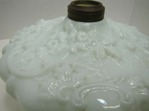 19c Victorian Spider Webs Leaves Flowers Decorative Arts Milk Glass Oil Lamp