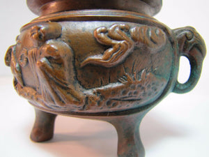 Antique Bronze Foo Dog Asian Incense Burner High Relief JB 1883 Jenning Bros