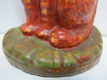 Load image into Gallery viewer, Old Cast Iron Cat Doorstop orange green eyed kitten detailed door stopper
