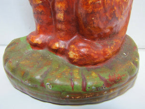 Old Cast Iron Cat Doorstop orange green eyed kitten detailed door stopper