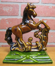 Load image into Gallery viewer, REARING HORSE Old Cast Iron Porcelain Bookend Doorstop Decorative Art Statue
