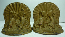 Load image into Gallery viewer, Art Deco Asian Couple Kissing Cast Iron Bookends Original Old Gold Paint
