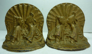 Art Deco Asian Couple Kissing Cast Iron Bookends Original Old Gold Paint