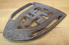 Load image into Gallery viewer, Antique Cast Iron &#39;Good Luck Symbol Swirling Logs Swastika&#39; Trivet early 1900s
