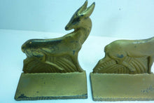 Load image into Gallery viewer, Antique Art Deco Cast Iron Antelope Deer Bookends original old gold book ends
