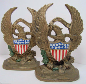 E PLURIBUS UNUM Old Cast Iron EAGLE Bookends Figural Decorative Art Statues