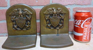 Antique Brass American Eagle Shield Crest Anchors Navy Decorative Art Bookends