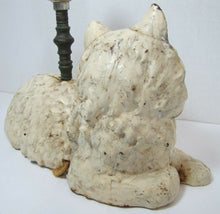 Load image into Gallery viewer, Antique Hubley Cast Iron Cat Doorstop Lamp old original lying kitty kat ornate
