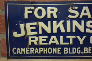 JENKINSON REALTY Co CAMERAPHONE Bldg BELLEVUE PA Old Embossed Tin Ad Sign