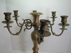 Antique 19c Candelabra Seven w Six Arms Heavy Brass Ornate Candle Holder Patina