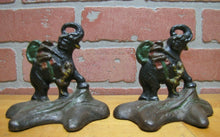 Load image into Gallery viewer, Antique HUNTER TIGER ELEPHANT Bookends cast iron orig old paint small detailed
