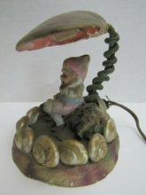 Load image into Gallery viewer, Old Folk Art Gnome Elf Troll w Swan Asbury Park New Jersey Souvenir Shell Lamp
