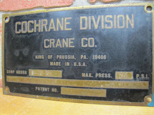 Old COCHRANE CRANE Co Brass Nameplate Equipment Sign KING OF PRUSSIA PA USA